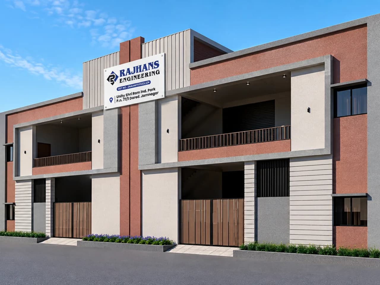 Architectural render of the Rajhans Engineering works at Dared, Jamnagar